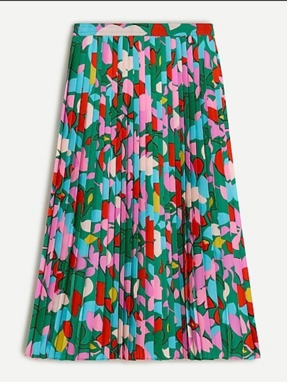 J Crew Pleated Confetti Floral Midi A Line Skirt, Red Pink Aqua Green